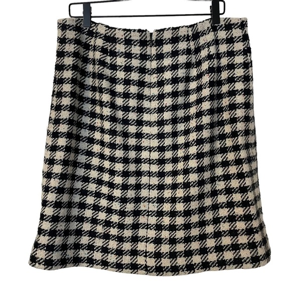 Talbots Black and Cream Houndstooth Plaid Wool Gold Button A-Line Skirt Size 12 - Picture 7 of 11